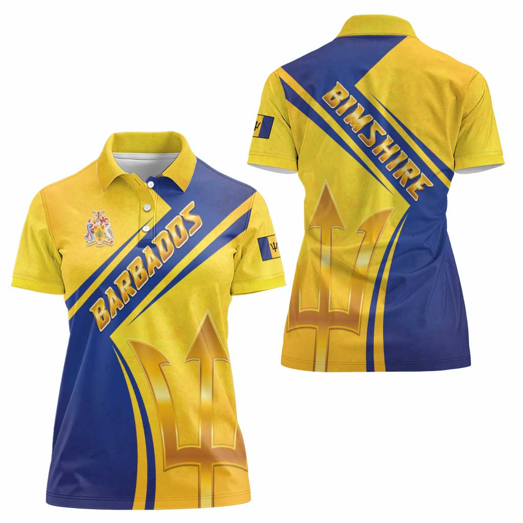 Barbados Gold Trident Women Polo Shirt With Coat Of Arms