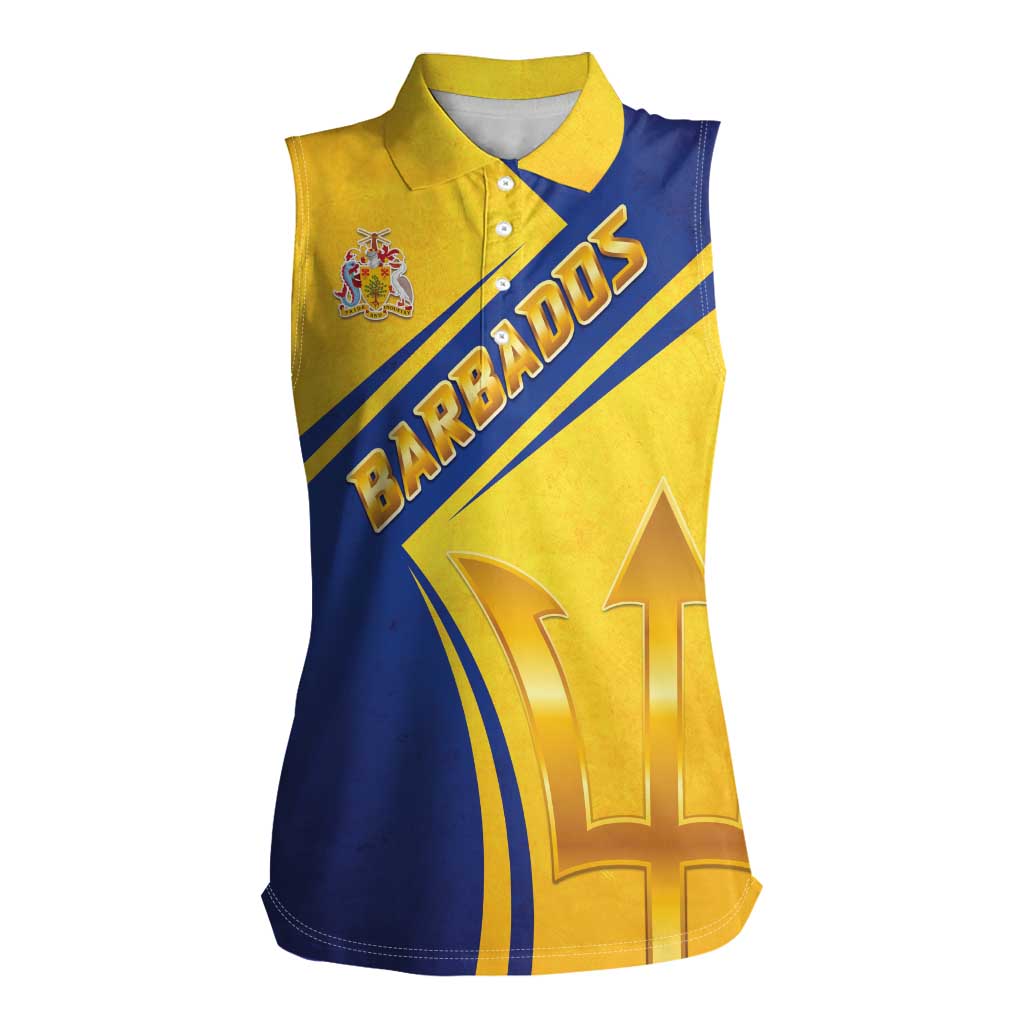 Barbados Gold Trident Women Sleeveless Polo Shirt With Coat Of Arms