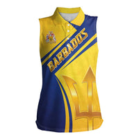 Barbados Gold Trident Women Sleeveless Polo Shirt With Coat Of Arms