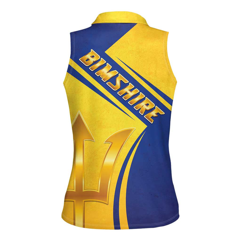 Barbados Gold Trident Women Sleeveless Polo Shirt With Coat Of Arms