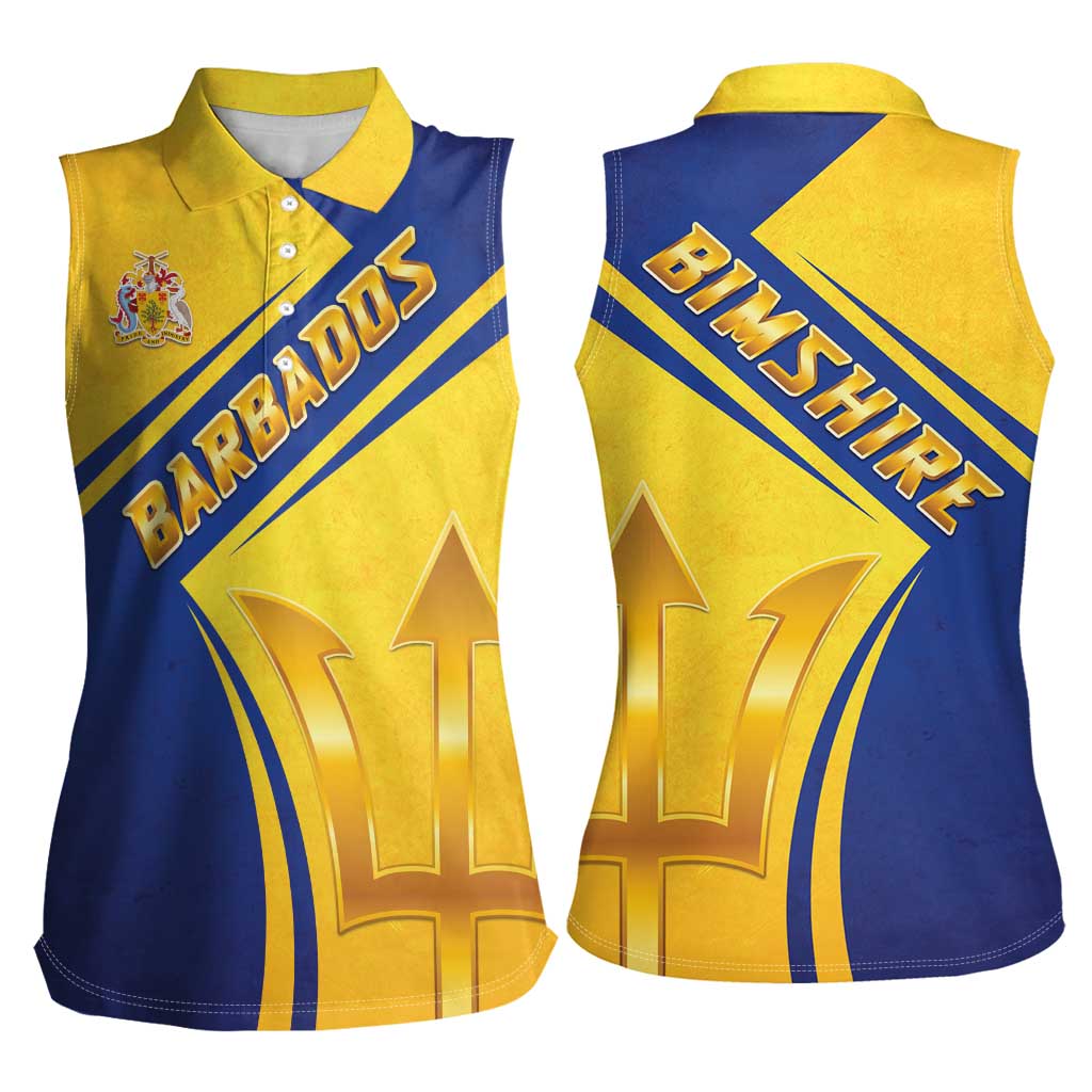 Barbados Gold Trident Women Sleeveless Polo Shirt With Coat Of Arms