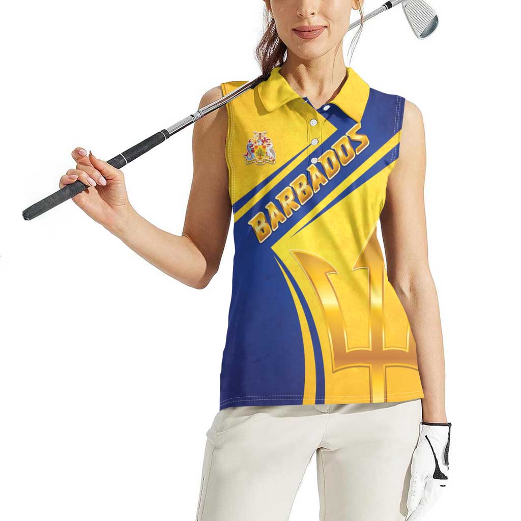Barbados Gold Trident Women Sleeveless Polo Shirt With Coat Of Arms