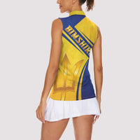 Barbados Gold Trident Women Sleeveless Polo Shirt With Coat Of Arms