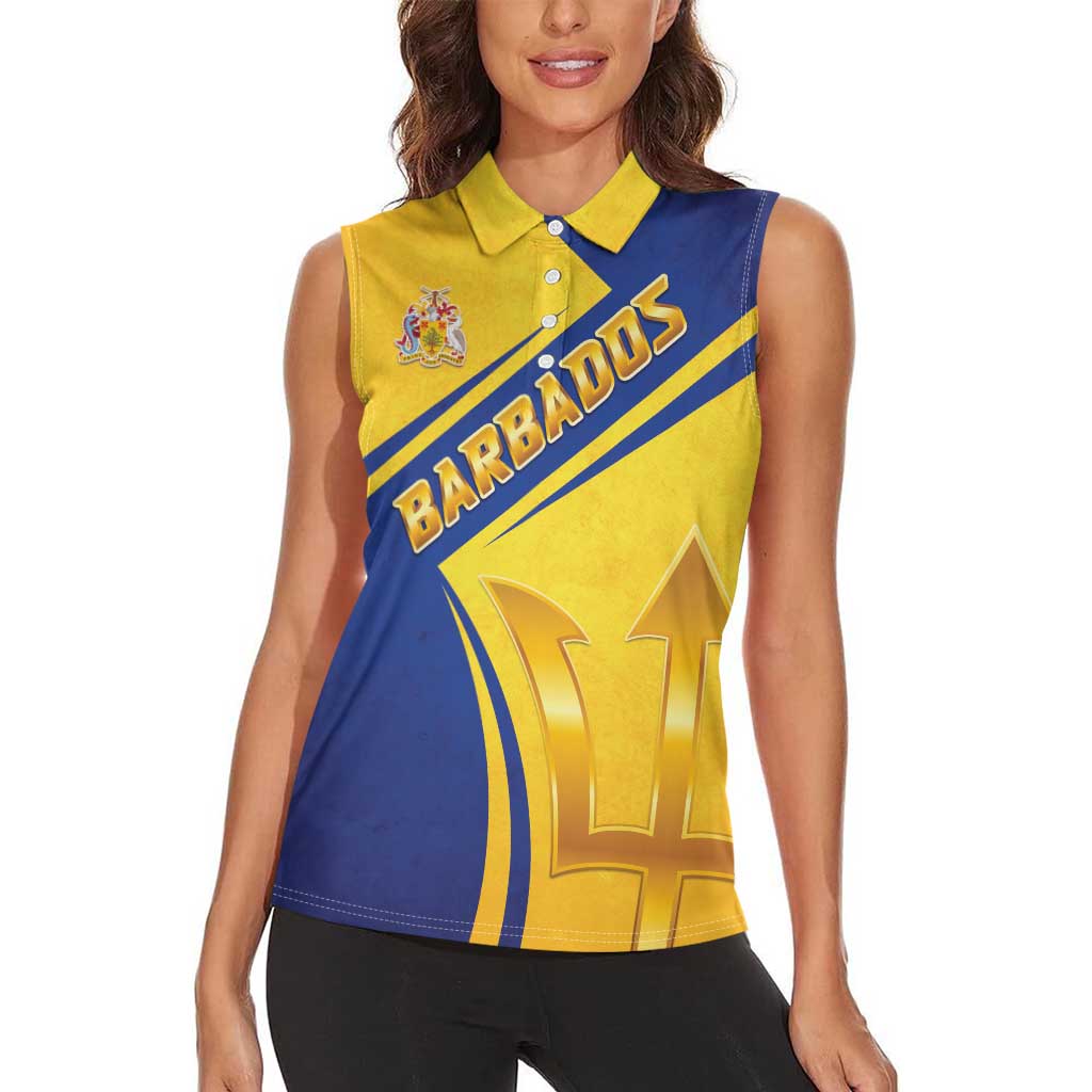 Barbados Gold Trident Women Sleeveless Polo Shirt With Coat Of Arms