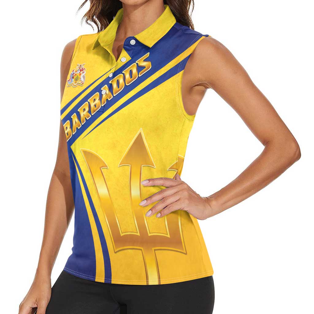 Barbados Gold Trident Women Sleeveless Polo Shirt With Coat Of Arms