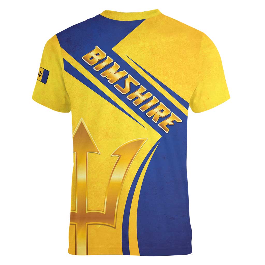 Barbados Gold Trident Women V-Neck T-Shirt With Coat Of Arms