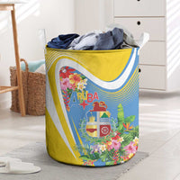 Aruba Laundry Basket Coat Of Arms With Tropical Flowers