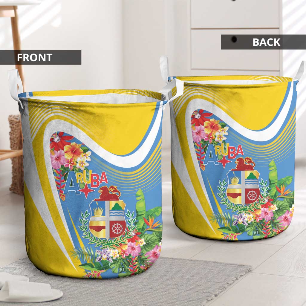 Aruba Laundry Basket Coat Of Arms With Tropical Flowers
