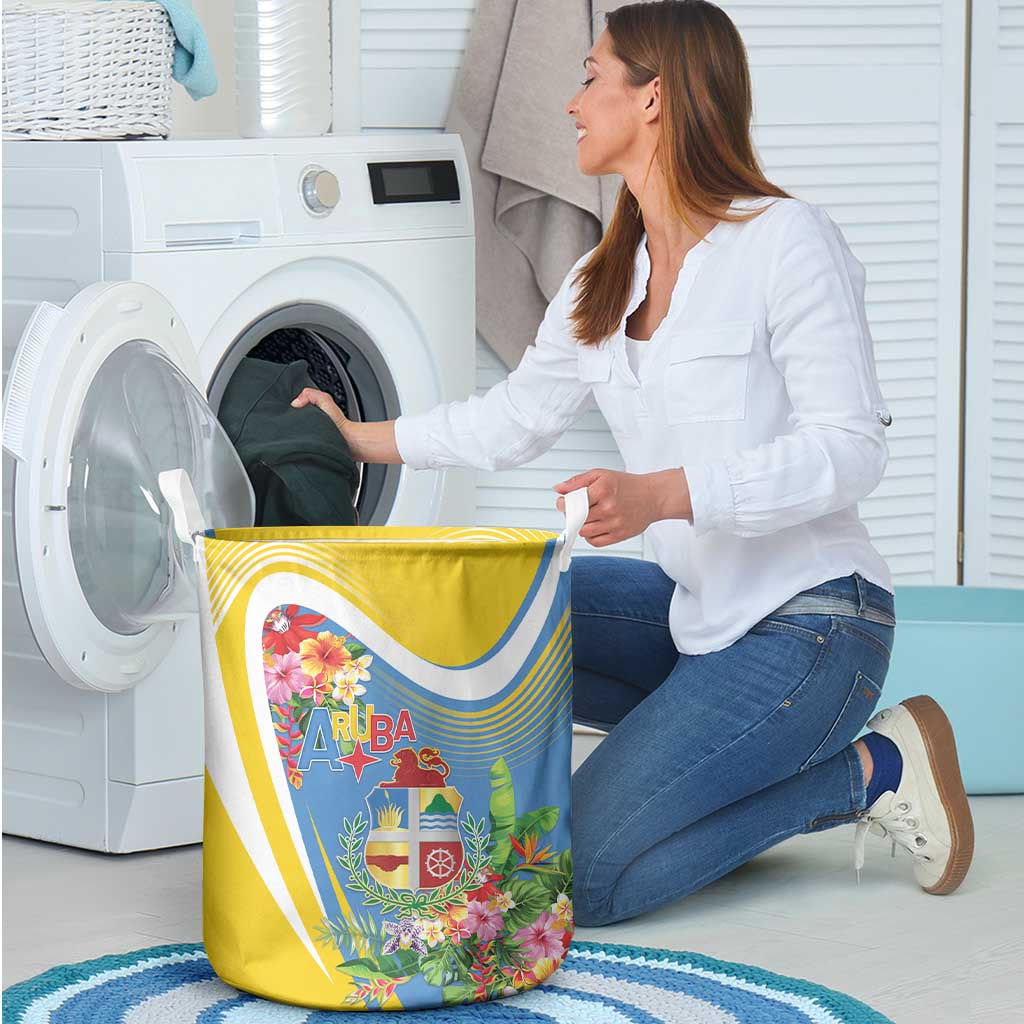 Aruba Laundry Basket Coat Of Arms With Tropical Flowers