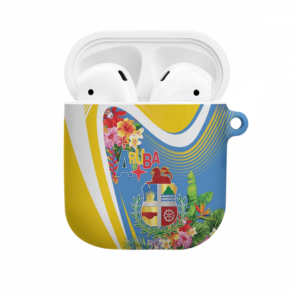 Aruba AirPods Case Coat Of Arms With Tropical Flowers