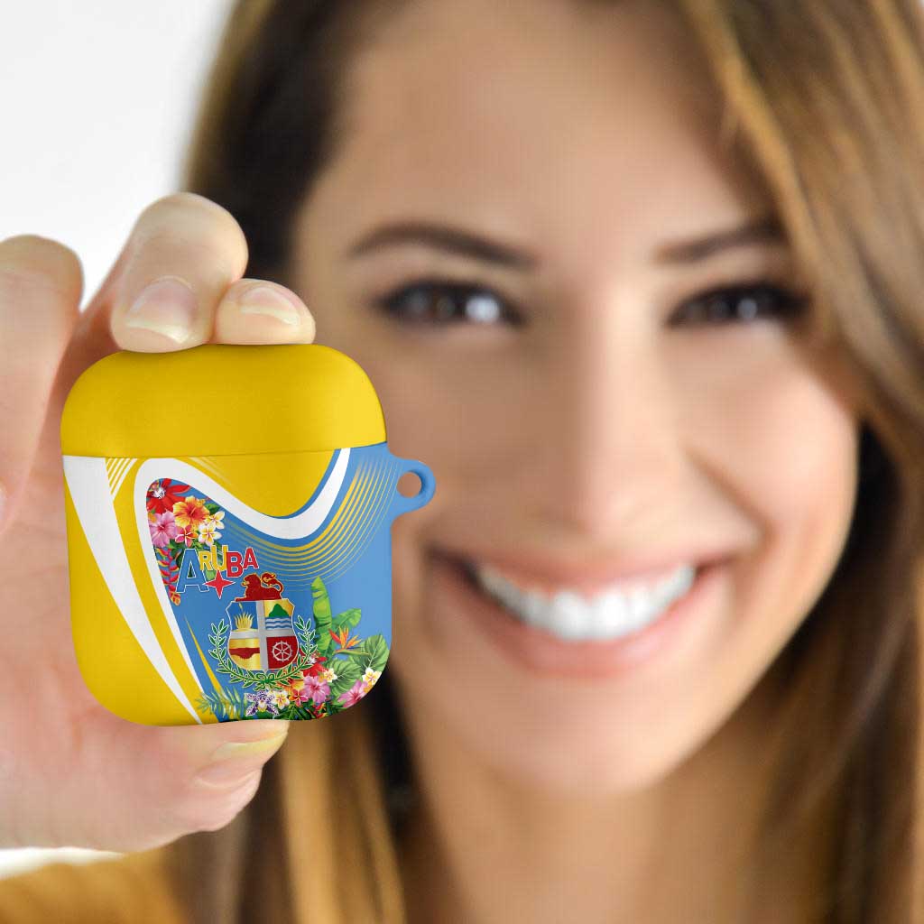 Aruba AirPods Case Coat Of Arms With Tropical Flowers