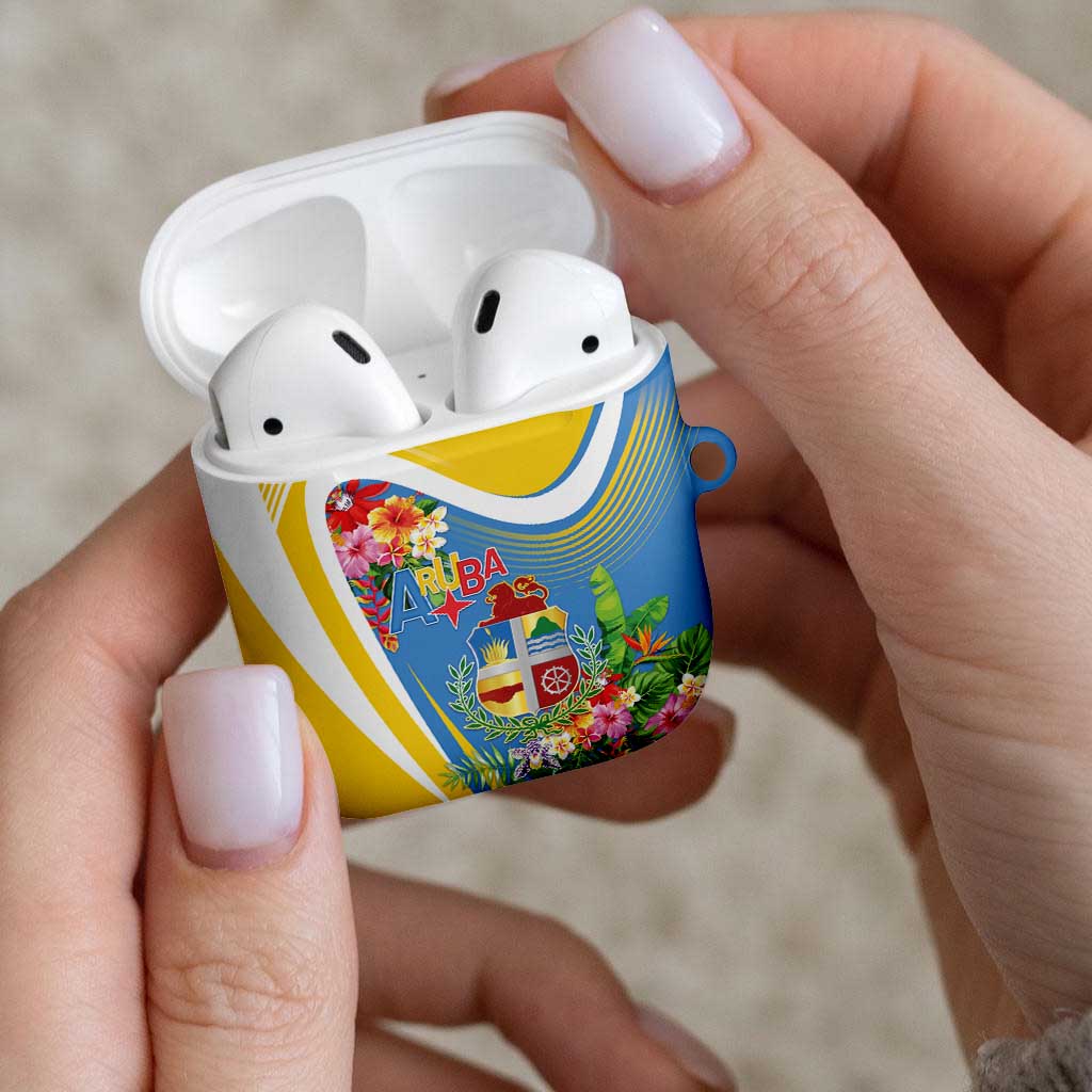Aruba AirPods Case Coat Of Arms With Tropical Flowers