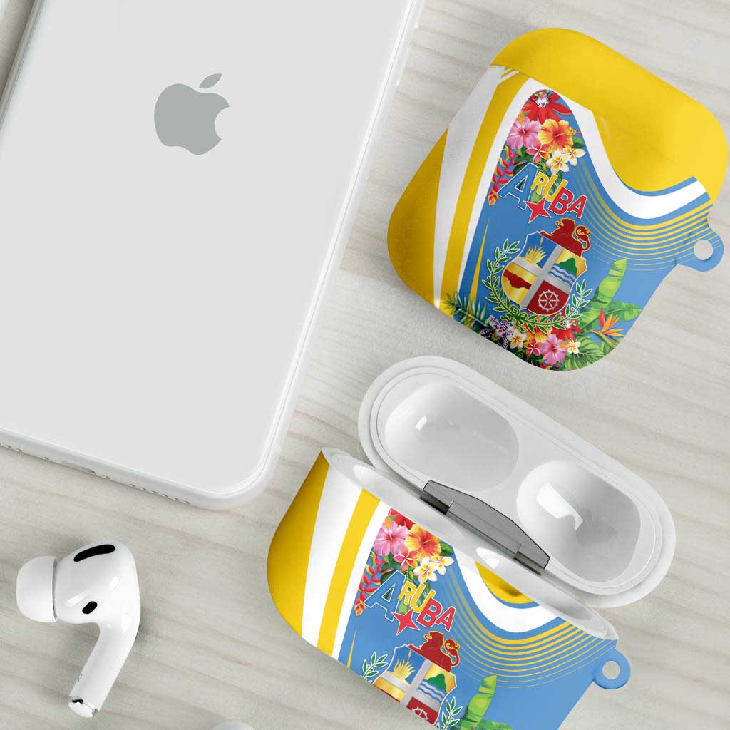 Aruba AirPods Case Coat Of Arms With Tropical Flowers