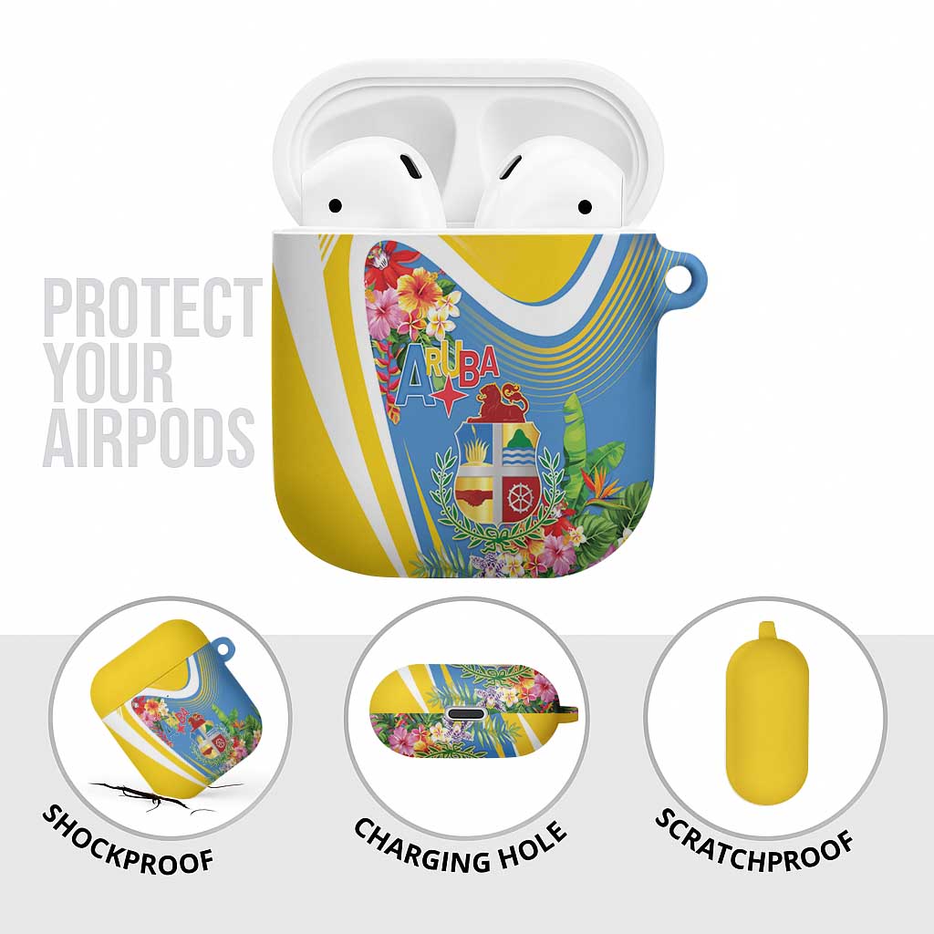 Aruba AirPods Case Coat Of Arms With Tropical Flowers
