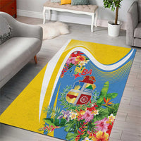 Aruba Area Rug Coat Of Arms With Tropical Flowers
