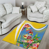 Aruba Area Rug Coat Of Arms With Tropical Flowers