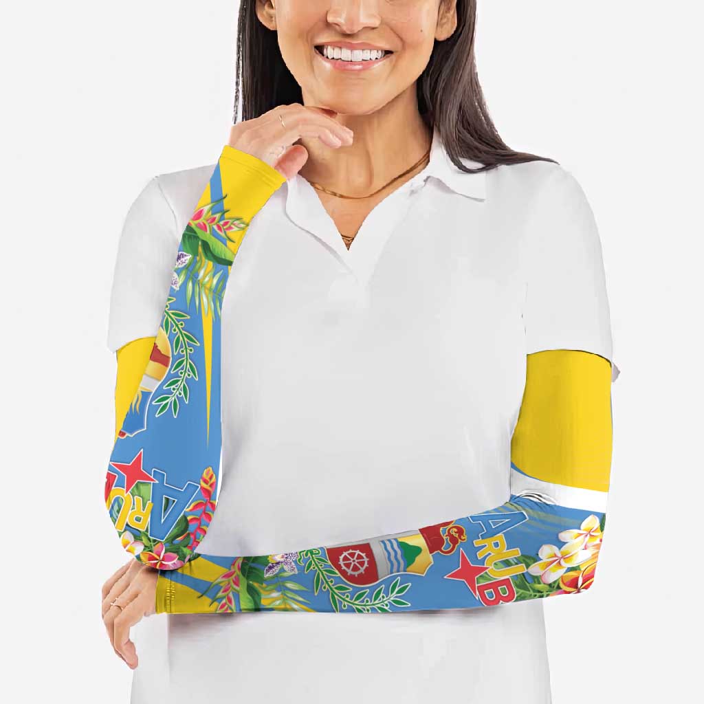 Aruba Arm Sleeves Coat Of Arms With Tropical Flowers