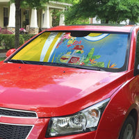 Aruba Auto Sun Shade Coat Of Arms With Tropical Flowers