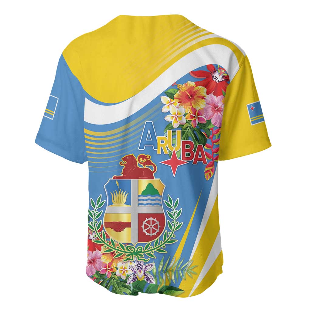 Aruba Baseball Jersey Coat Of Arms With Tropical Flowers
