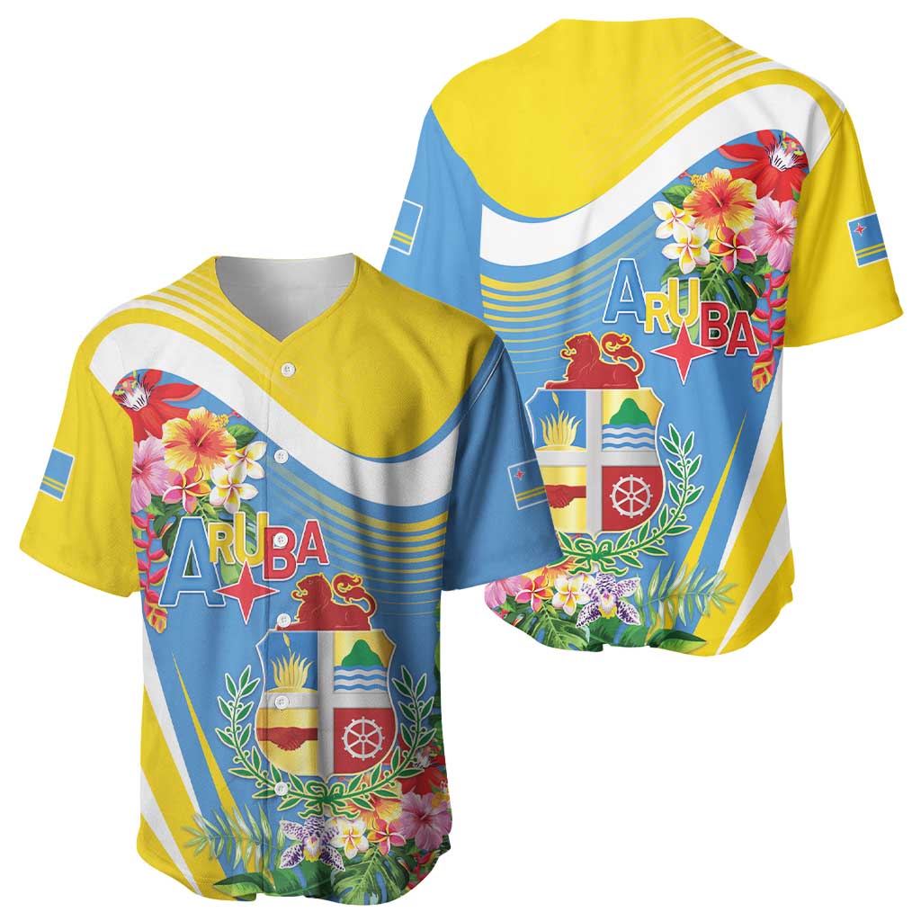 Aruba Baseball Jersey Coat Of Arms With Tropical Flowers