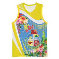 Aruba Basketball Jersey Coat Of Arms With Tropical Flowers