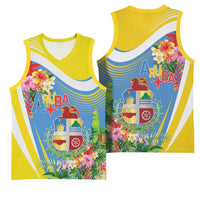Aruba Basketball Jersey Coat Of Arms With Tropical Flowers