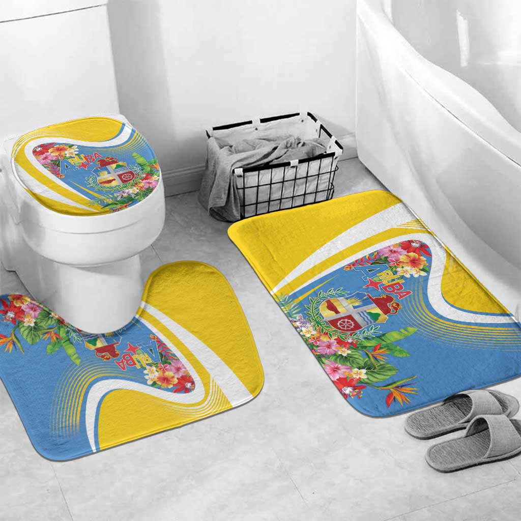 Aruba Bathroom Set Coat Of Arms With Tropical Flowers