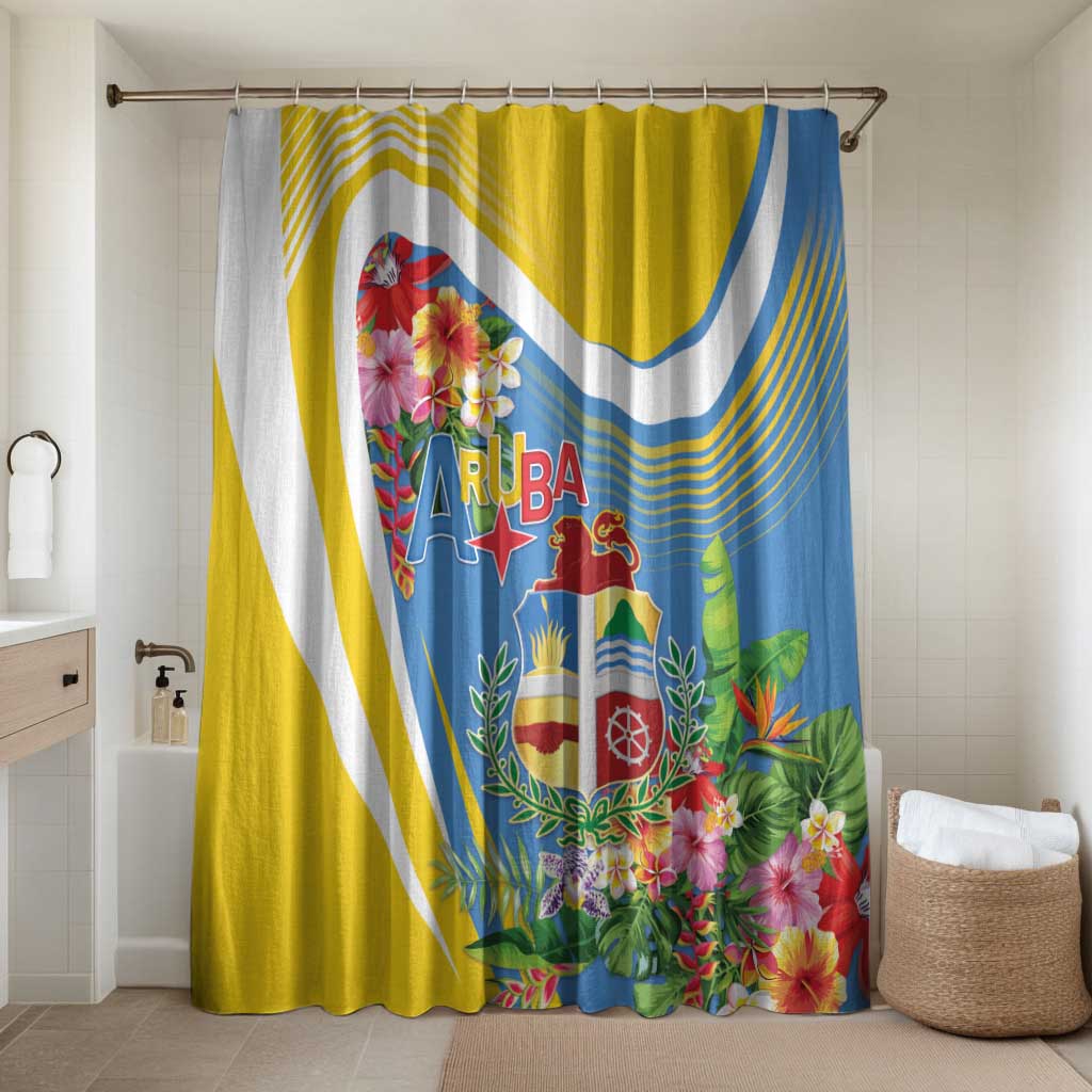 Aruba Bathroom Set Coat Of Arms With Tropical Flowers