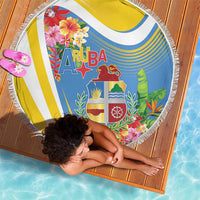 Aruba Beach Blanket Coat Of Arms With Tropical Flowers