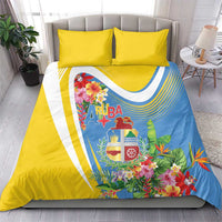 Aruba Bedding Set Coat Of Arms With Tropical Flowers