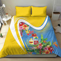 Aruba Bedding Set Coat Of Arms With Tropical Flowers