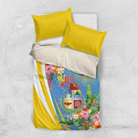Aruba Bedding Set Coat Of Arms With Tropical Flowers