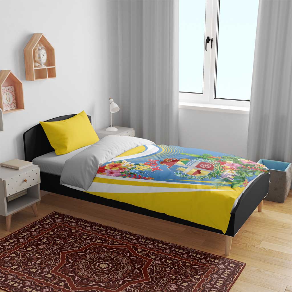 Aruba Bedding Set Coat Of Arms With Tropical Flowers