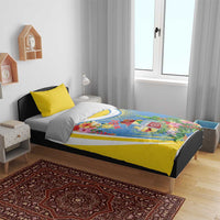 Aruba Bedding Set Coat Of Arms With Tropical Flowers