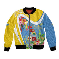 Aruba Bomber Jacket Coat Of Arms With Tropical Flowers