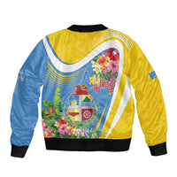 Aruba Bomber Jacket Coat Of Arms With Tropical Flowers