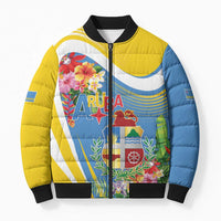 Aruba Bomber Puffer Jacket Coat Of Arms With Tropical Flowers