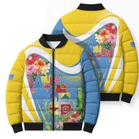 Aruba Bomber Puffer Jacket Coat Of Arms With Tropical Flowers