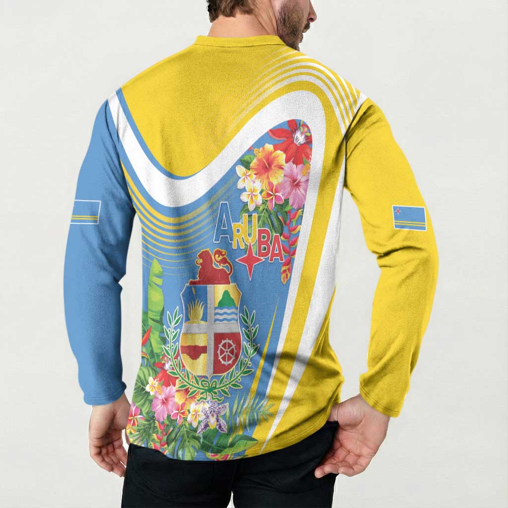 Aruba Button Sweatshirt Coat Of Arms With Tropical Flowers