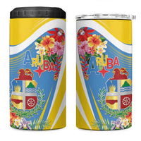 Aruba 4 in 1 Can Cooler Tumbler Coat Of Arms With Tropical Flowers