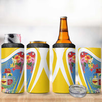 Aruba 4 in 1 Can Cooler Tumbler Coat Of Arms With Tropical Flowers