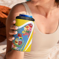 Aruba 4 in 1 Can Cooler Tumbler Coat Of Arms With Tropical Flowers