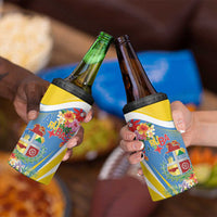 Aruba 4 in 1 Can Cooler Tumbler Coat Of Arms With Tropical Flowers