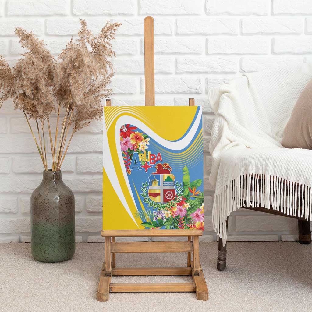 Aruba Canvas Wall Art Coat Of Arms With Tropical Flowers