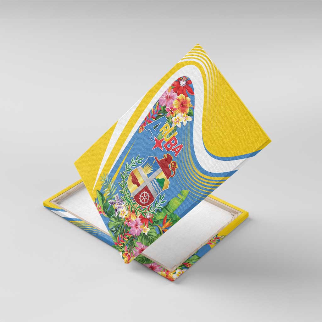 Aruba Canvas Wall Art Coat Of Arms With Tropical Flowers