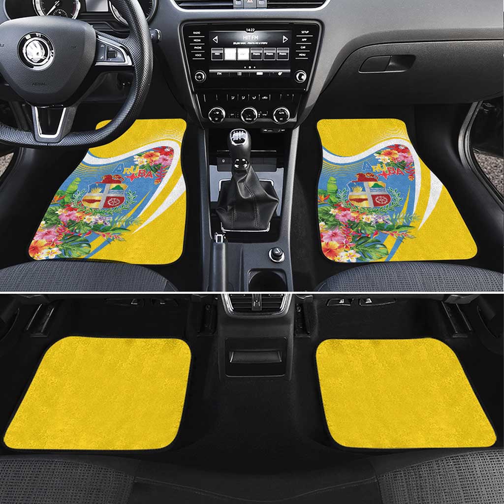 Aruba Car Mats Coat Of Arms With Tropical Flowers