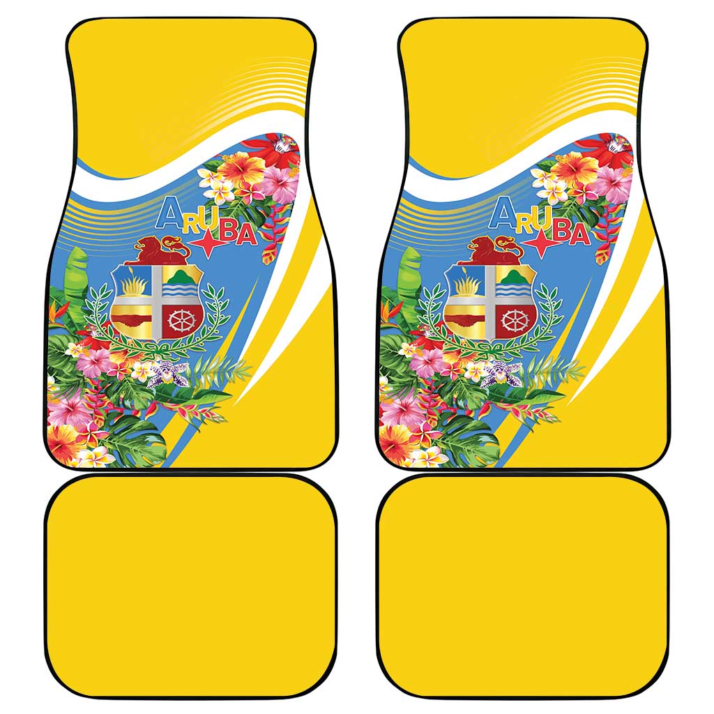 Aruba Car Mats Coat Of Arms With Tropical Flowers