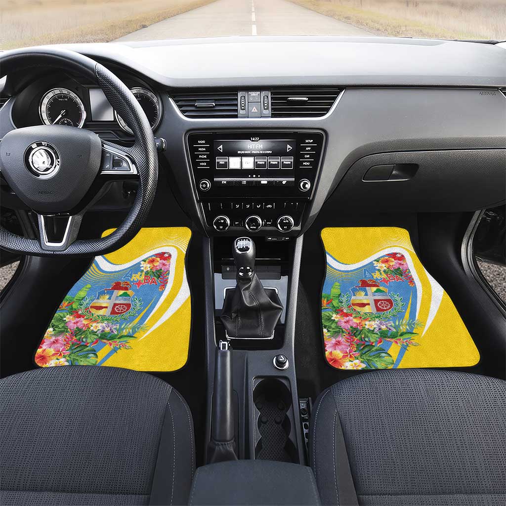 Aruba Car Mats Coat Of Arms With Tropical Flowers