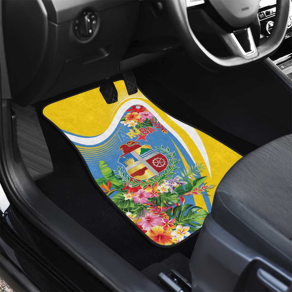 Aruba Car Mats Coat Of Arms With Tropical Flowers