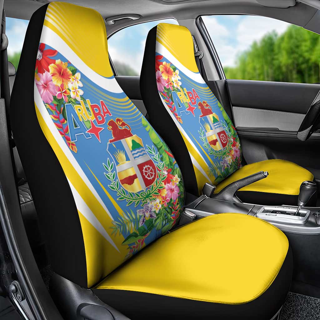 Aruba Car Seat Cover Coat Of Arms With Tropical Flowers